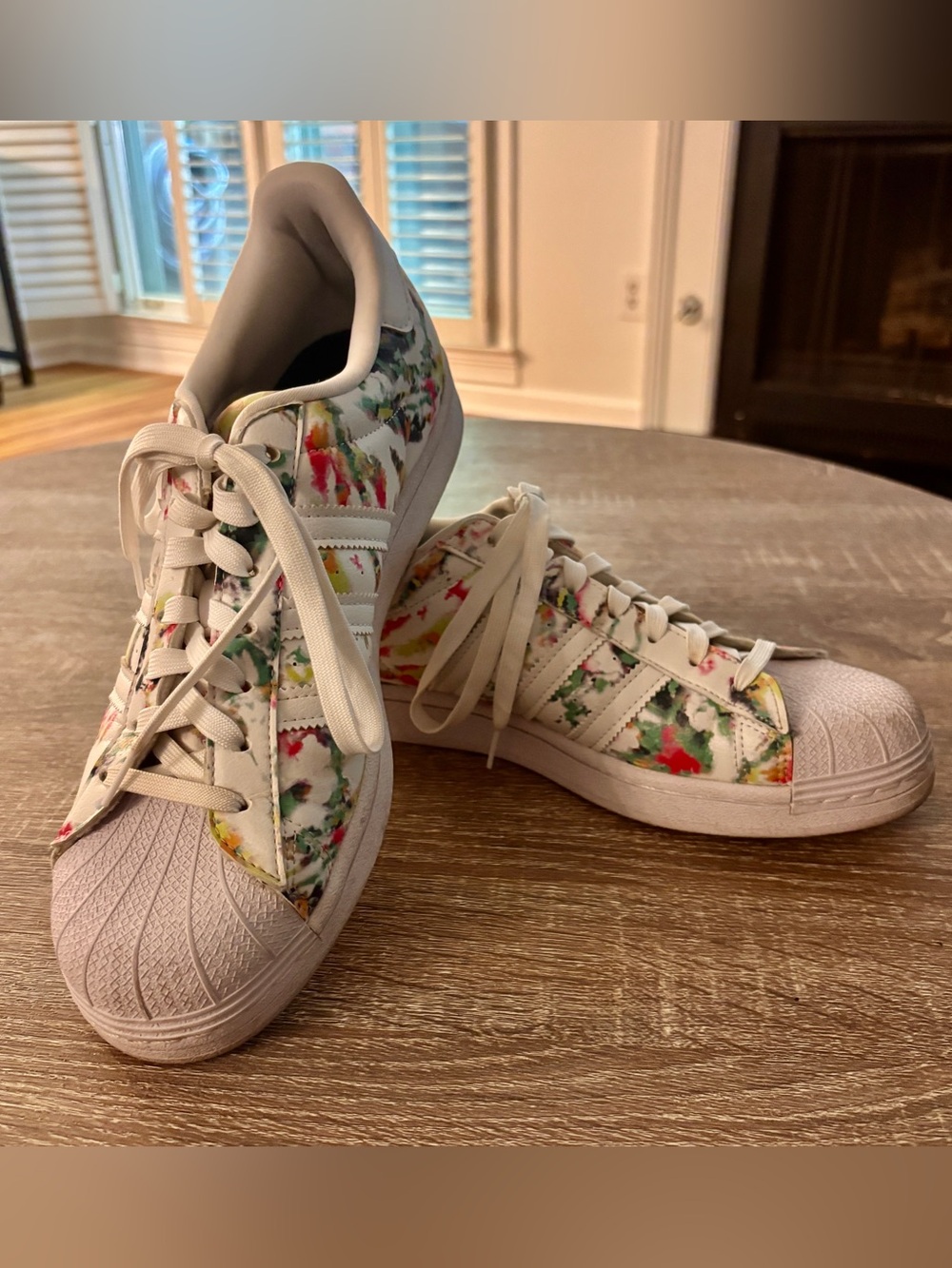 adidas White Multicolor Watercolor Print Superstar Sneakers - Picture 4 of 9